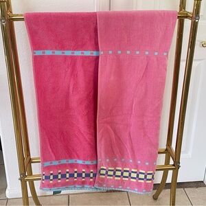 VTG 90s Cecil Saydah Retro Beach Towel Pink Colorblock &  Stripes 100% Cotton